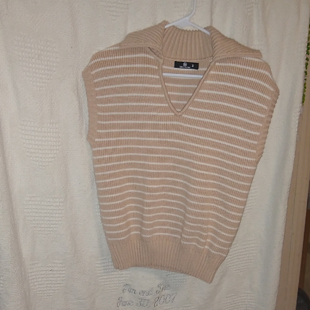 Striped Tan Knit Sweater Vest
